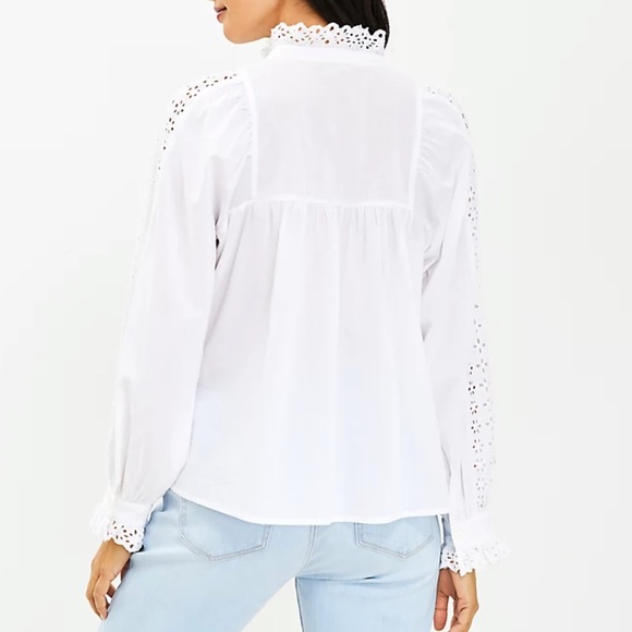 LOFT Eyelet Ruffle Bib Blouse Small NWT - Picture 4 of 11